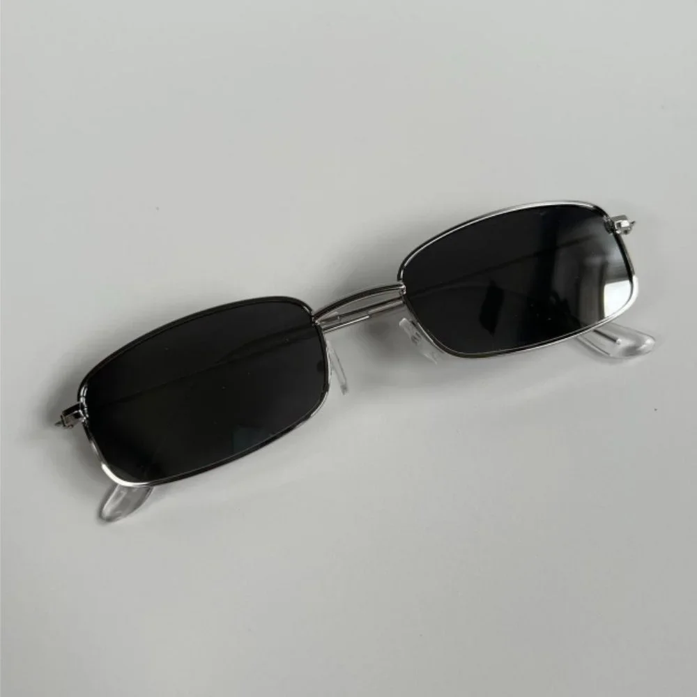 Vintage Y2K 90s 2000s unique slim style silver trim mirror lens sunglasses